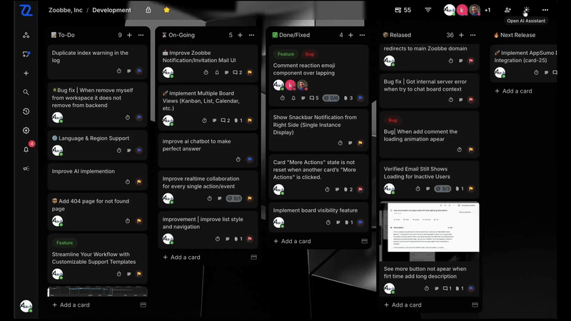 Zoobbe AI Assistant — chat-powered project management