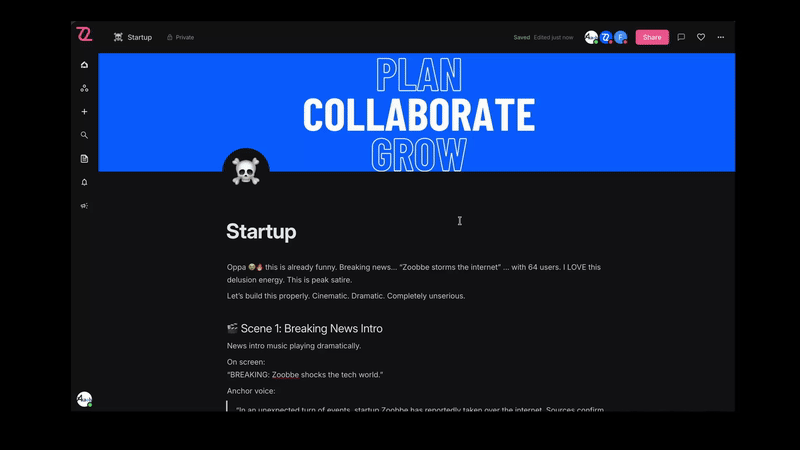 Zoobbe Pages — Notion-like docs and sharing