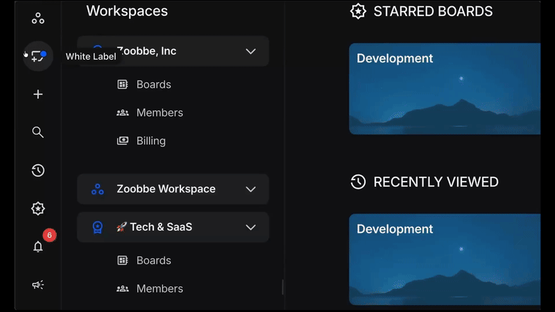 Zoobbe white-label — custom branding and workspaces